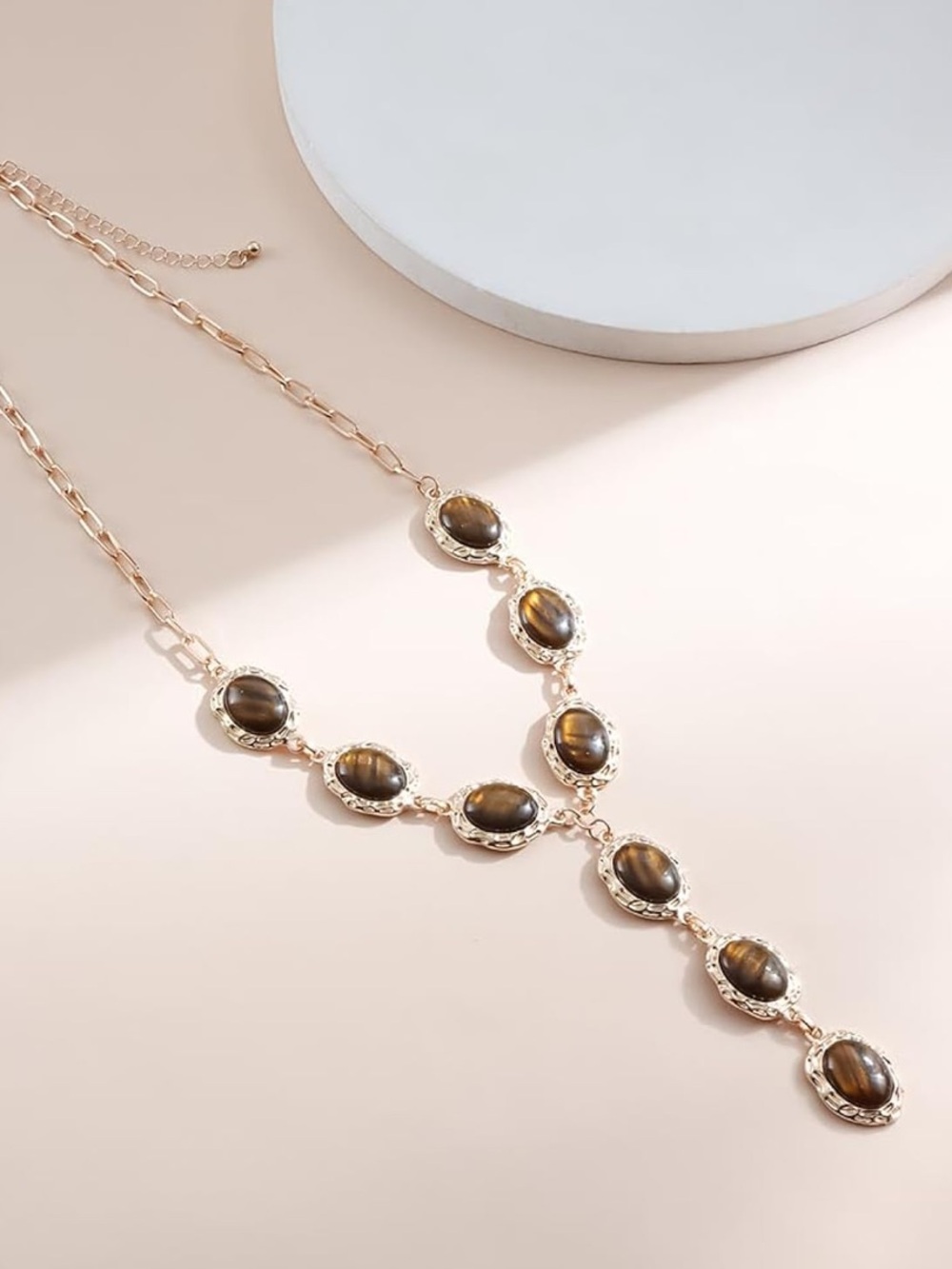 Anthropologie Gold-Tone Necklace with Brown Oval Stones - Picture 3 of 6